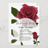 赤絵を描バラ |白 招待状 (正面/裏面)