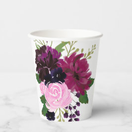 赤絵を描、ピンク、深い紫の手プリント 紙コップ
