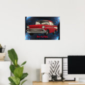 赤絵画ヴィンテージ車の抽象芸術ブルーブラック ポスター (ホームオフィス)