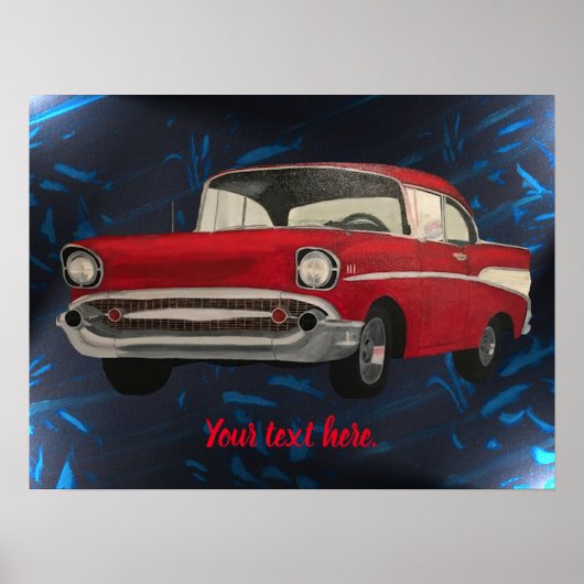 赤絵画ヴィンテージ車の抽象芸術ブルーブラック ポスター (正面)