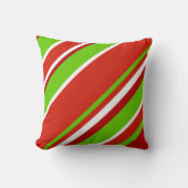 赤緑と白の対角線のストライプ クッション (正面)
