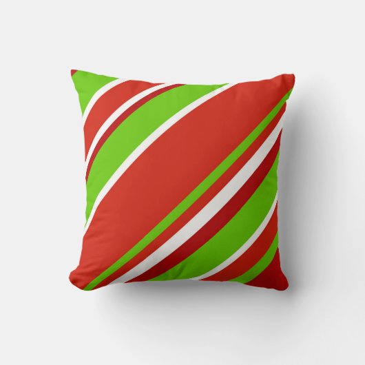 赤緑と白の対角線のストライプ クッション (正面)