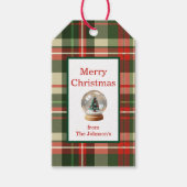 赤緑のクリスマスツリー柄のプレイド ギフトタグ (正面)