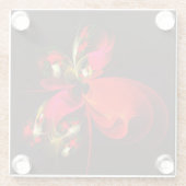 赤緑のフローラモダン抽象芸術アートパターン#02 ガラスコースター (裏面)