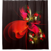 赤緑のフローラモダン抽象芸術アートパターン#02 シャワーカーテン (正面)