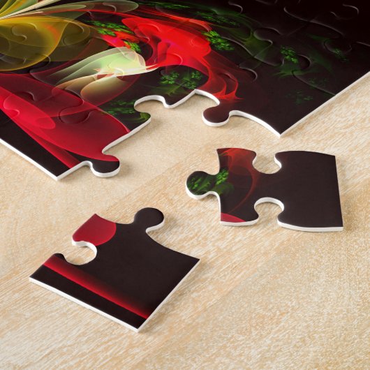 赤緑のフローラモダン抽象芸術アートパターン#02 ジグソーパズル (側面)