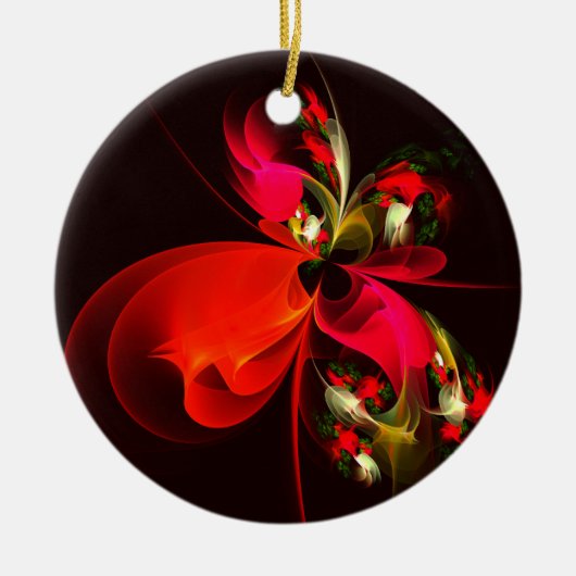 赤緑のフローラモダン抽象芸術アートパターン#02 セラミックオーナメント (正面)