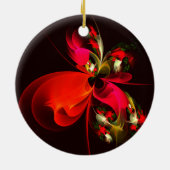 赤緑のフローラモダン抽象芸術アートパターン#02 セラミックオーナメント (裏面)