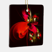 赤緑のフローラモダン抽象芸術アートパターン#02 セラミックオーナメント (右)