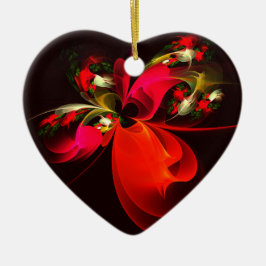 赤緑のフローラモダン抽象芸術アートパターン#02 セラミックオーナメント