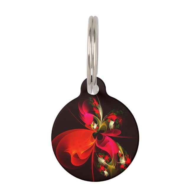 赤緑のフローラモダン抽象芸術アートパターン#02 ペット　ネームタグ (正面)