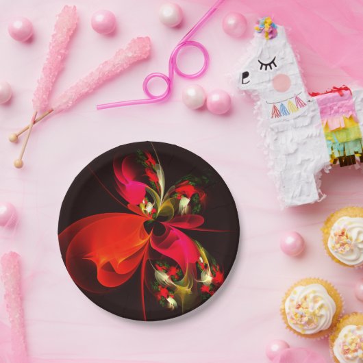 赤緑のフローラモダン抽象芸術アートパターン#02 ペーパープレート (パーティー)