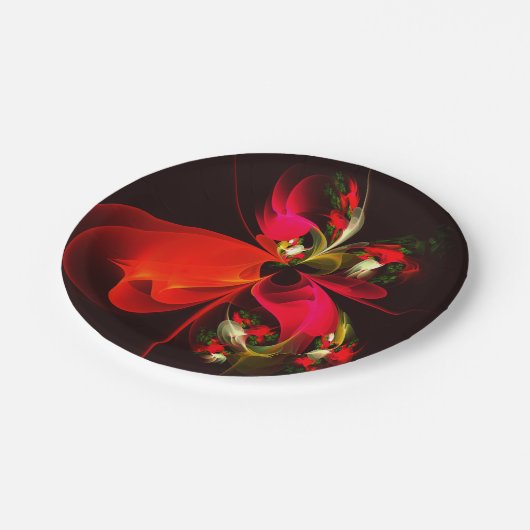 赤緑のフローラモダン抽象芸術アートパターン#02 ペーパープレート (アングル)
