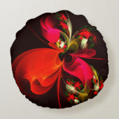 赤緑のフローラモダン抽象芸術アートパターン#02 ラウンドクッション (裏面)
