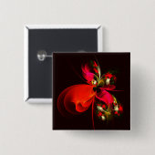 赤緑のフローラモダン抽象芸術アートパターン#02 缶バッジ (正面&裏面)