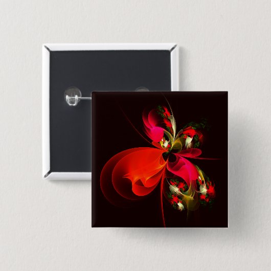 赤緑のフローラモダン抽象芸術アートパターン#02 缶バッジ (正面&裏面)