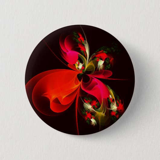 赤緑のフローラモダン抽象芸術アートパターン#02 缶バッジ (正面)