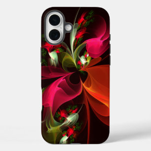 赤緑のフローラモダン抽象芸術アートパターン#02 iPhone 16 PLUSケース