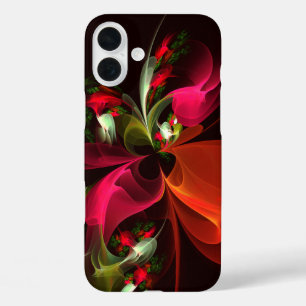 赤緑のフローラモダン抽象芸術アートパターン#02 iPhone 16 PLUSケース