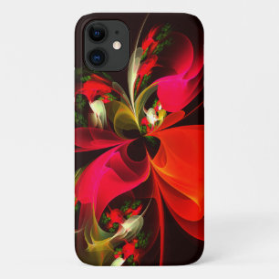 赤緑のフローラモダン抽象芸術アートパターン#02 iPhone 11 ケース