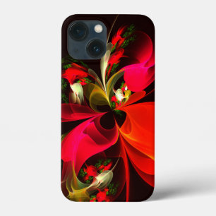 赤緑のフローラモダン抽象芸術アートパターン#02 iPhone 13 MINIケース