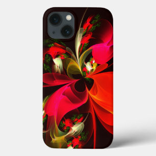 赤緑のフローラモダン抽象芸術アートパターン#02 iPhone 13ケース