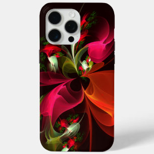 赤緑のフローラモダン抽象芸術アートパターン#02 iPhone 15 PRO MAXケース