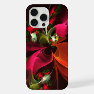 赤緑のフローラモダン抽象芸術アートパターン#02 iPhone 15 PRO MAXケース