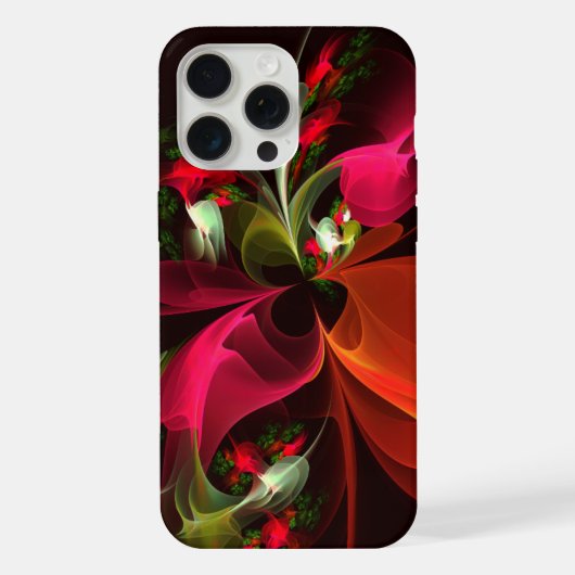 赤緑のフローラモダン抽象芸術アートパターン#02 iPhoneケース (裏面)