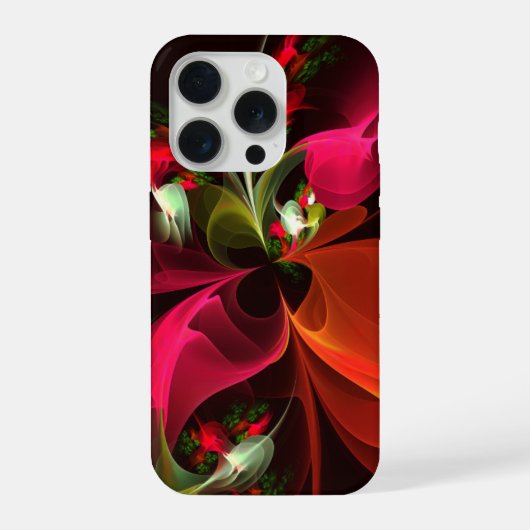 赤緑のフローラモダン抽象芸術アートパターン#02 iPhoneケース (裏面)