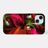 赤緑のフローラモダン抽象芸術アートパターン#02 iPhone 15ケース (裏面横)