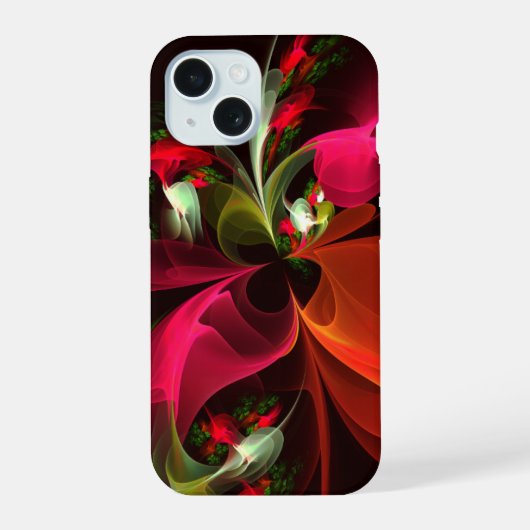 赤緑のフローラモダン抽象芸術アートパターン#02 iPhone 15ケース (裏面)