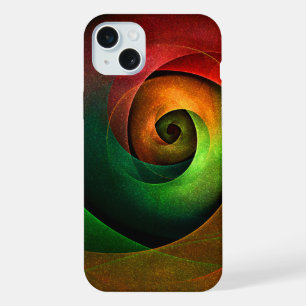 赤緑のフローラモダン抽象芸術アートパターン#21 iPhone 15 PLUSケース