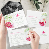 赤緑のユーカリの実の水彩画 ウェディング オールインワン招待状