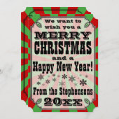 赤緑のヴィンテージ国クリスマスグリーティングカード シーズンカード (正面/裏面)