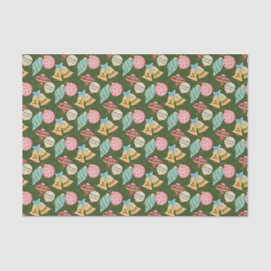 赤緑の伝統的クリスマスオーナメント鐘 薄葉紙 (正面)