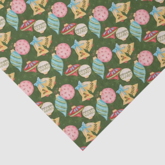 赤緑の伝統的クリスマスオーナメント鐘 薄葉紙 (詳細)