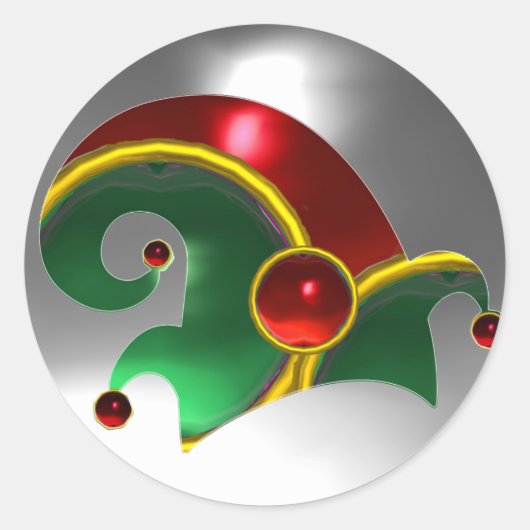 赤緑の小妖精や小人帽子/金ゴールド宝石，ルビージェムストーン ラウンドシール (正面)