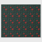 赤緑の花模様のクリスマスリースのパターン ラッピングペーパー (フラット)