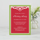 赤緑の花飾りスクロールクリスマスホリデーパーティー 招待状 (スタンド正面)