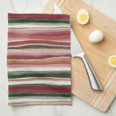 赤緑の赤み 白い縞模様 キッチンタオル (四つ折り)