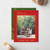 赤緑の金ゴールド家族の写真メリークリスマス ノートカード (正面/裏面インサイチュ)