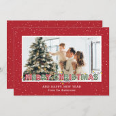 赤緑の雪の光の写真クリスマスカード シーズンカード (正面/裏面)