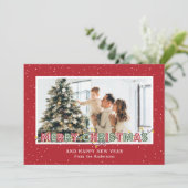 赤緑の雪の光の写真クリスマスカード シーズンカード (スタンド正面)