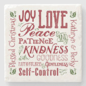 赤緑の霊のクリスマス·フルーツのモノグラム ストーンコースター (正面)