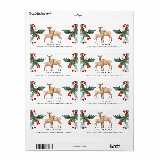 赤緑エレガントのヒイラギの実の鹿コンビが新年 ラベル (フルシート)