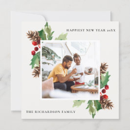 赤緑ヒイラギマツのコーンの新年写真 シーズンカード