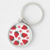 赤緑ピンクのシンプルいちごのキーチェーン キーホルダー (正面)
