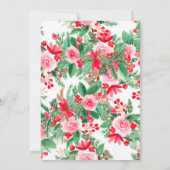 赤緑冬フローラ水彩ブライダルシャワー 招待状 (裏面)