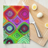 赤緑抽象芸術モザイク キッチンタオル (四つ折り)
